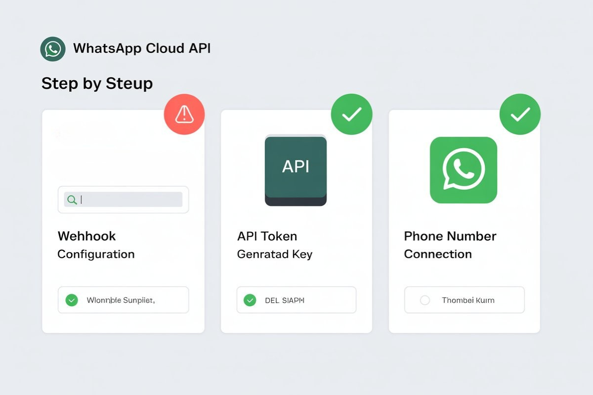 WhatsApp Cloud API setup process with errors and correct configuration