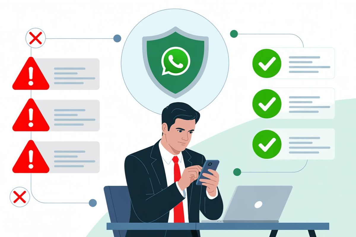 WhatsApp API compliance rules and spam warning illustration